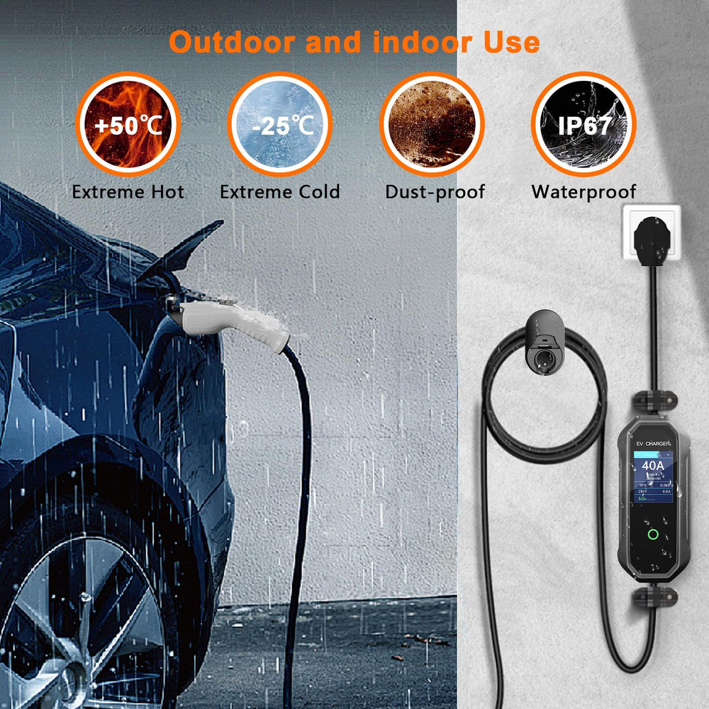 HUSTIAN Level 2 EV Charger J1772 connector ready to plug.