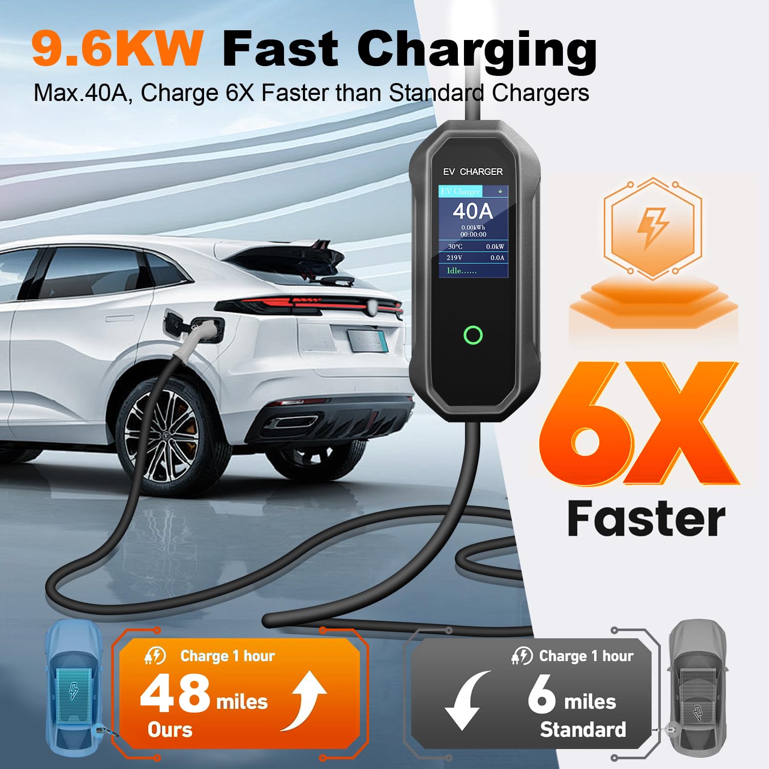 HUSTIAN Level 2 EV Charger NEMA 14-50P plug exposed.