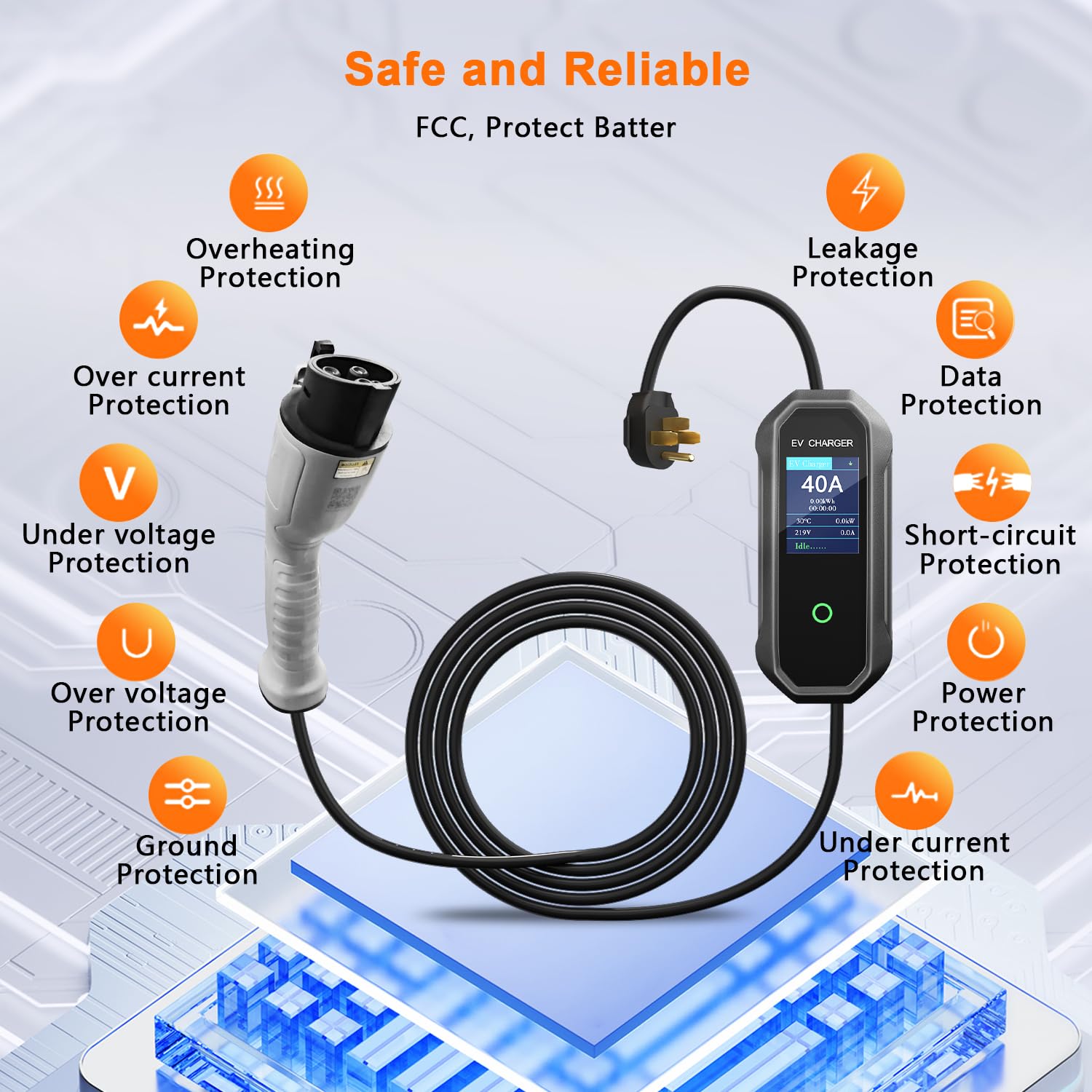 HUSTIAN Level 2 EV Charger safety features for protection.