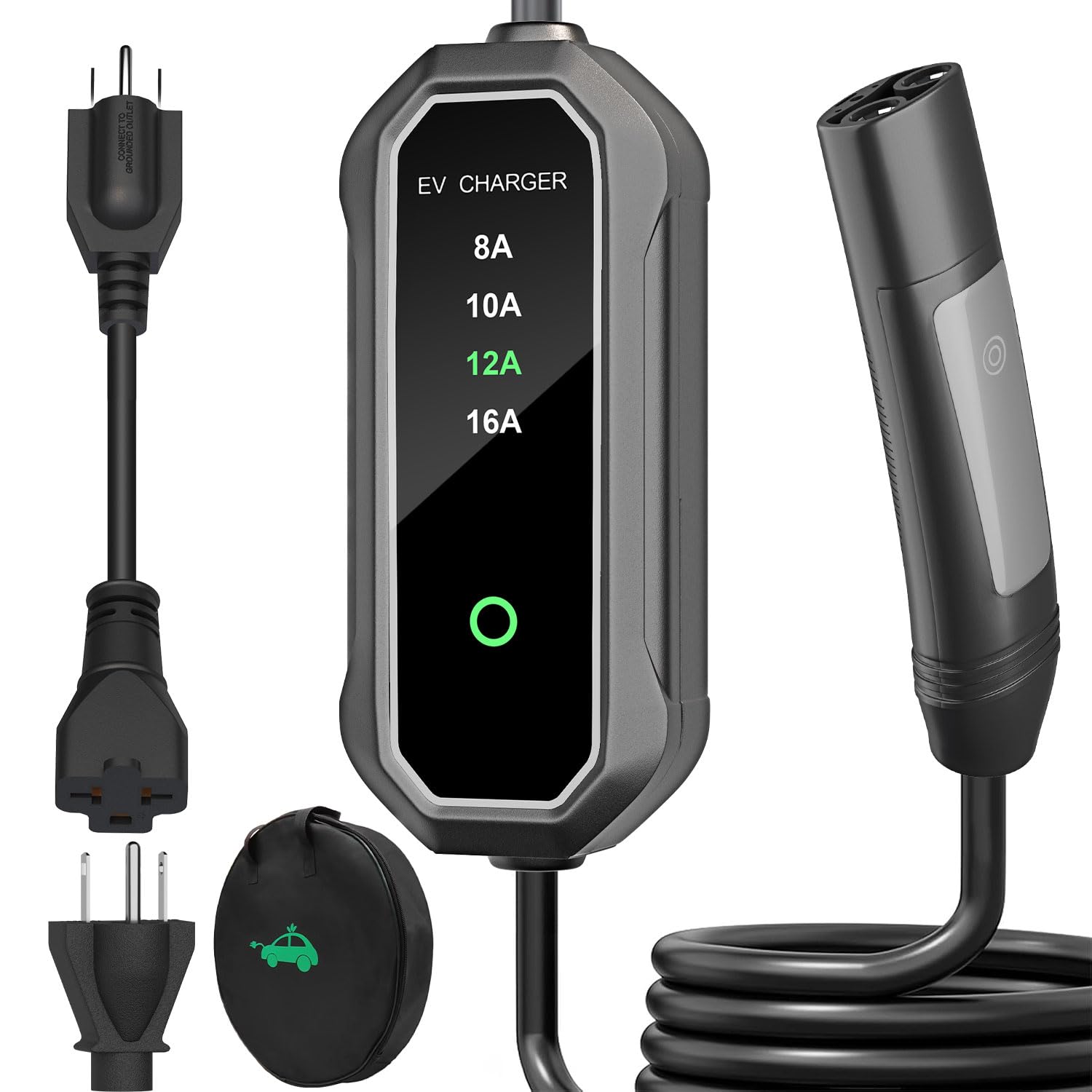 HUSTIAN Tesla Level 1/2 EV charger front view for flexible home charging.