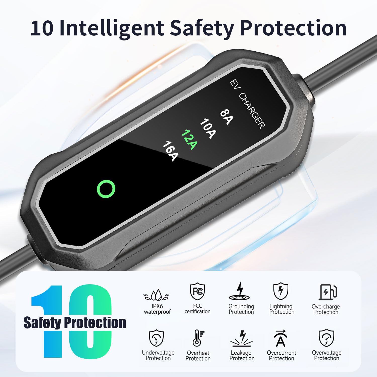 HUSTIAN Tesla Level 1/2 EV charger with NACS connector for Model Y/3/S/X charging.