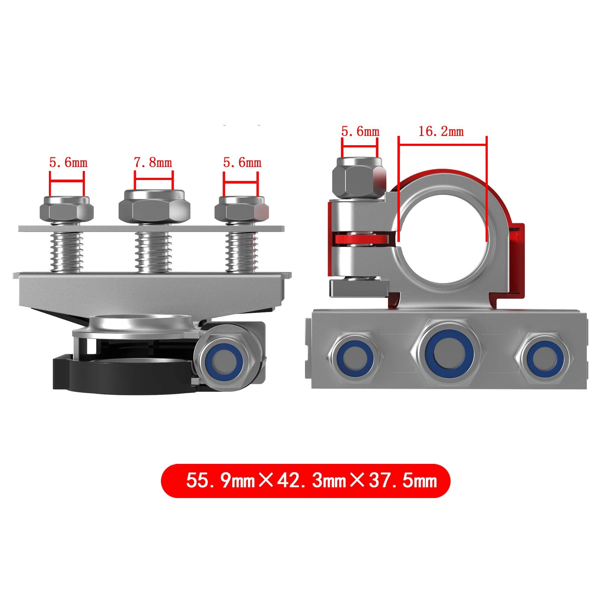 HUSUKU top-post lever-action terminal for easy, clamp-style battery connection.