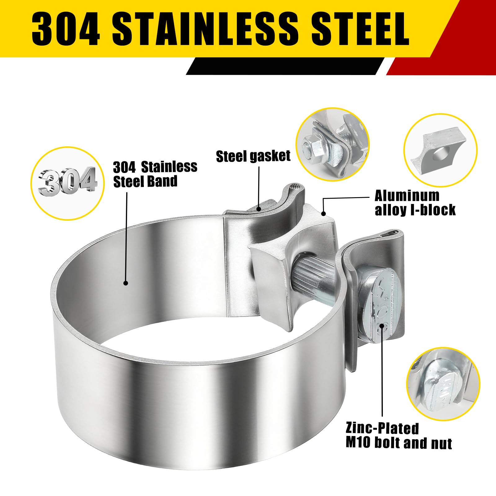 HUTUDAN 3-Inch clamp near catalytic converter application shows rust-resistant stainless steel.