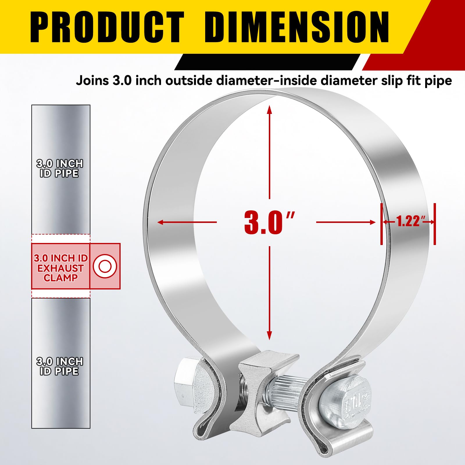 HUTUDAN exhaust clamp connecting muffler and pipe with a 360° leak-free seal.