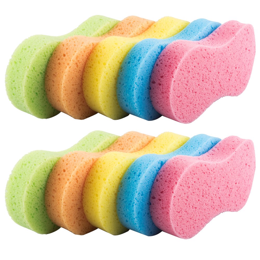 Huvai 20-pack car wash sponges in red, orange, yellow, green, blue for easy cleaning.