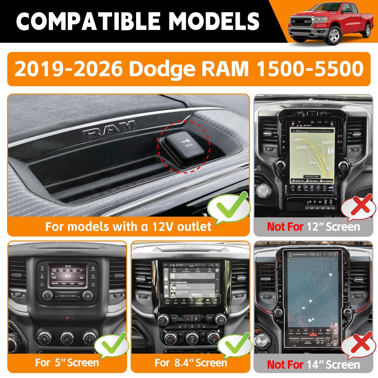 HUYINPJ Ram dash tray with an 8.4-inch screen supports stable navigation and hands-free use.