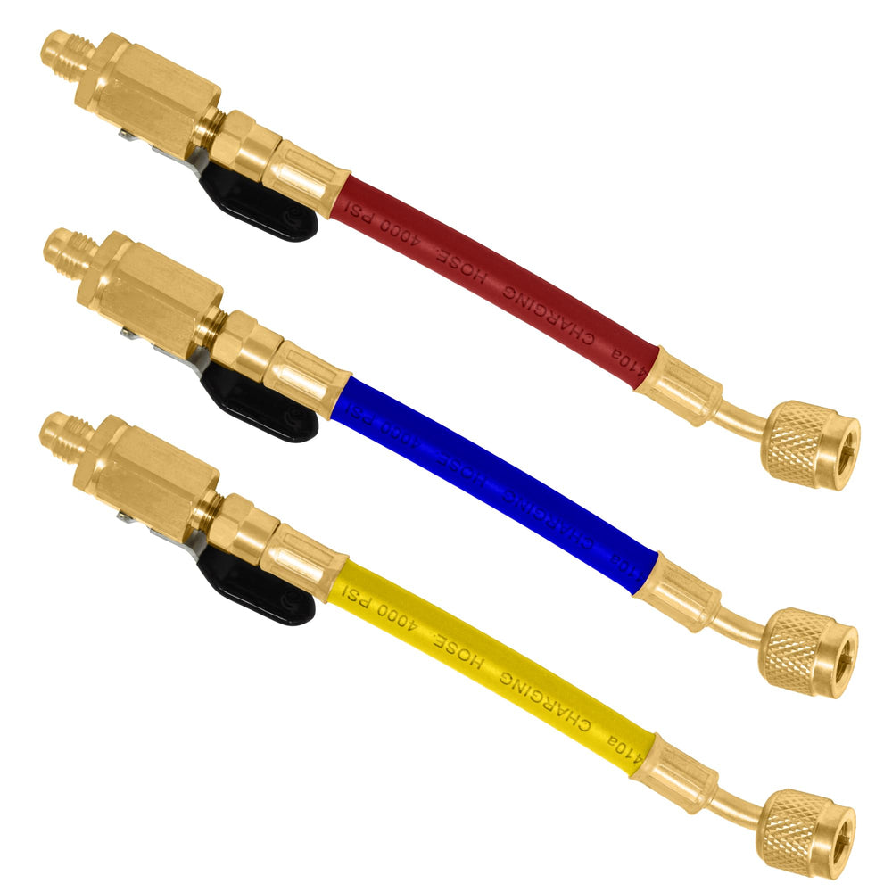 Hose and valve design helps minimize refrigerant loss during disconnection.