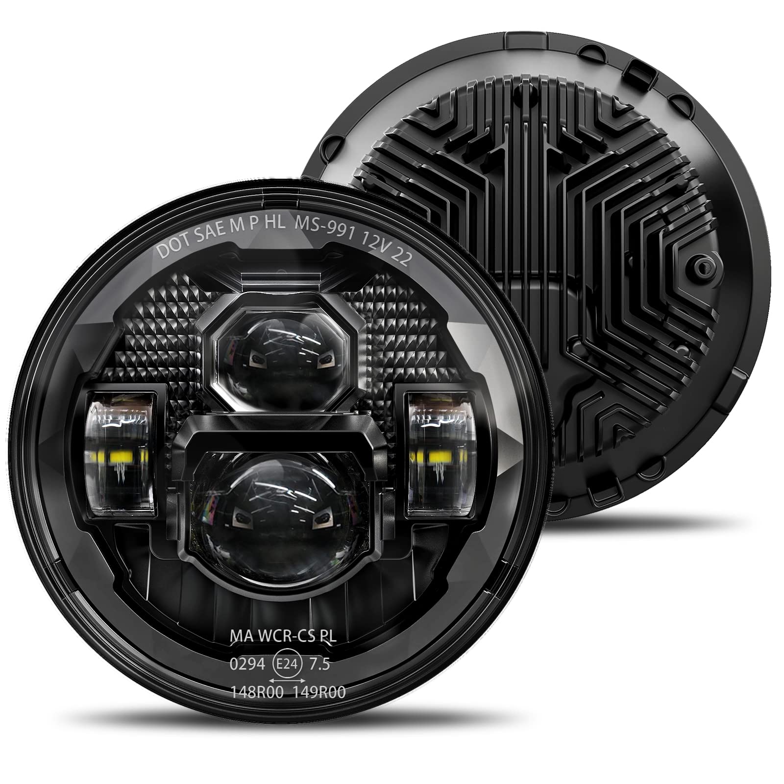 HWSTAR 7-inch LED headlights front view with bright, uniform beam for safer night driving