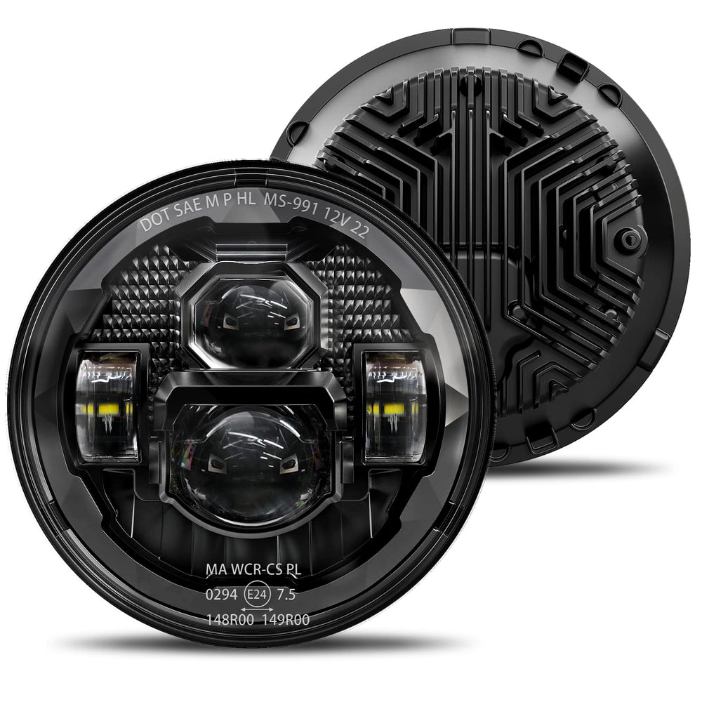 HWSTAR 7-inch LED headlights front view with bright, uniform beam for safer night driving