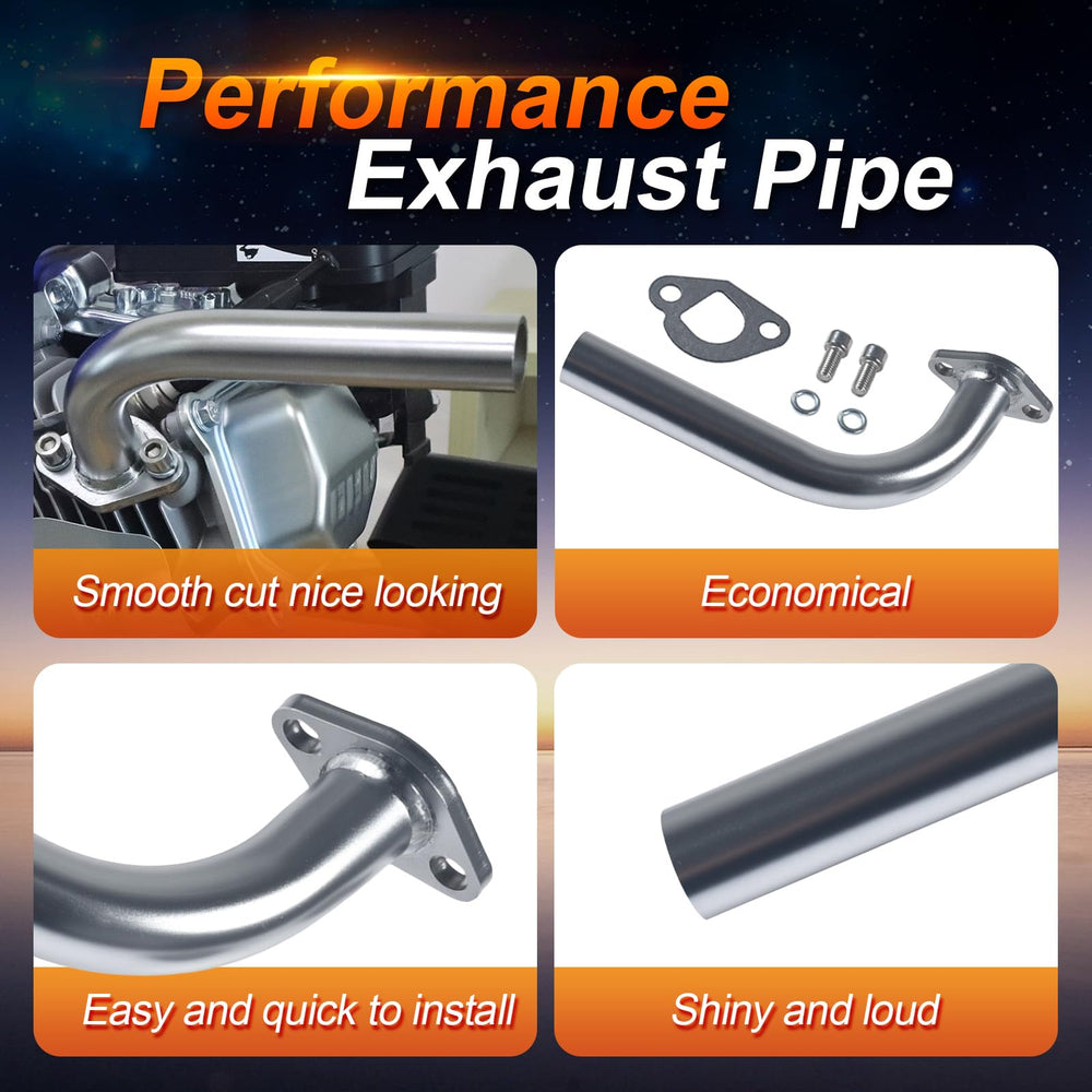Exhaust pipe with screws and gasket ready for mounting.
