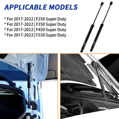 HXSKJMX hood struts installed on Ford Super Duty demonstrate quick tool-free replacement