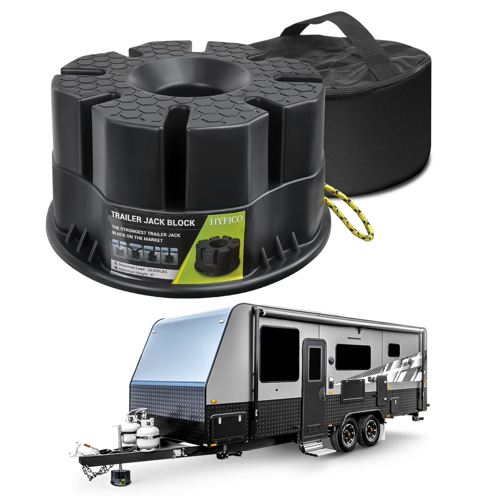 Hyfico trailer jack block with stable stacking for reliable RV leveling