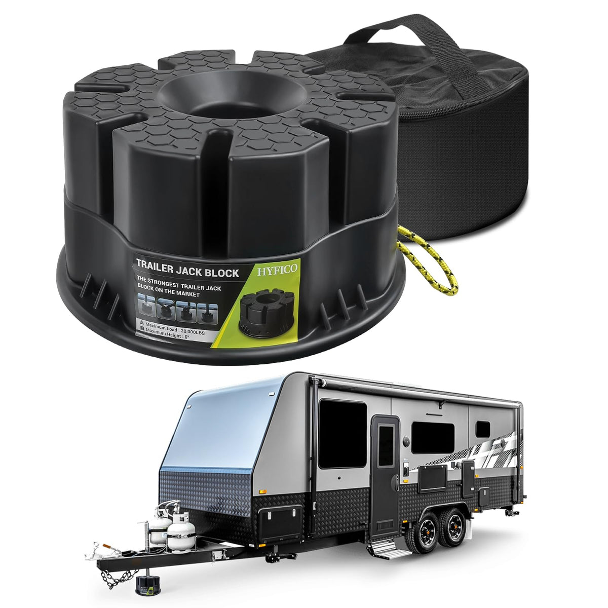 Hyfico trailer jack block with stable stacking for reliable RV leveling