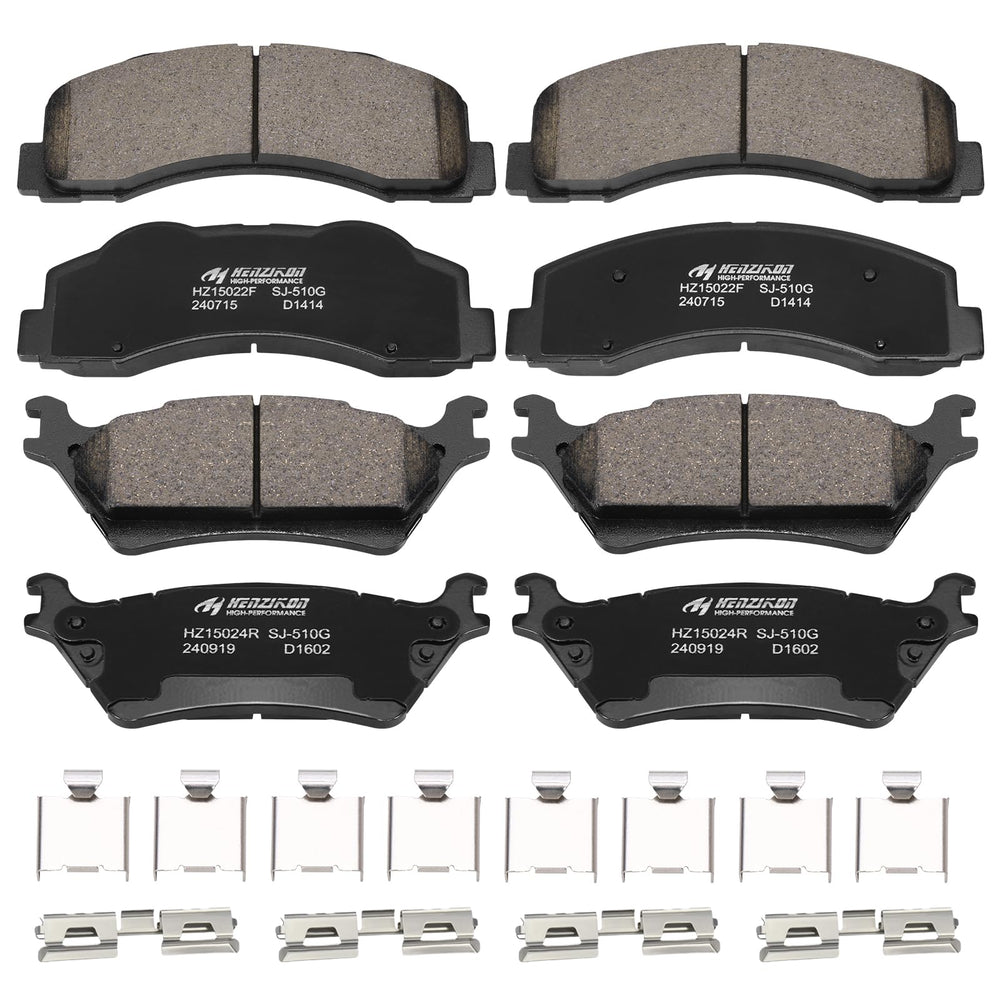 HYFTJYZ ceramic front brake pad close-up shows low-dust performance for Ford F-150.