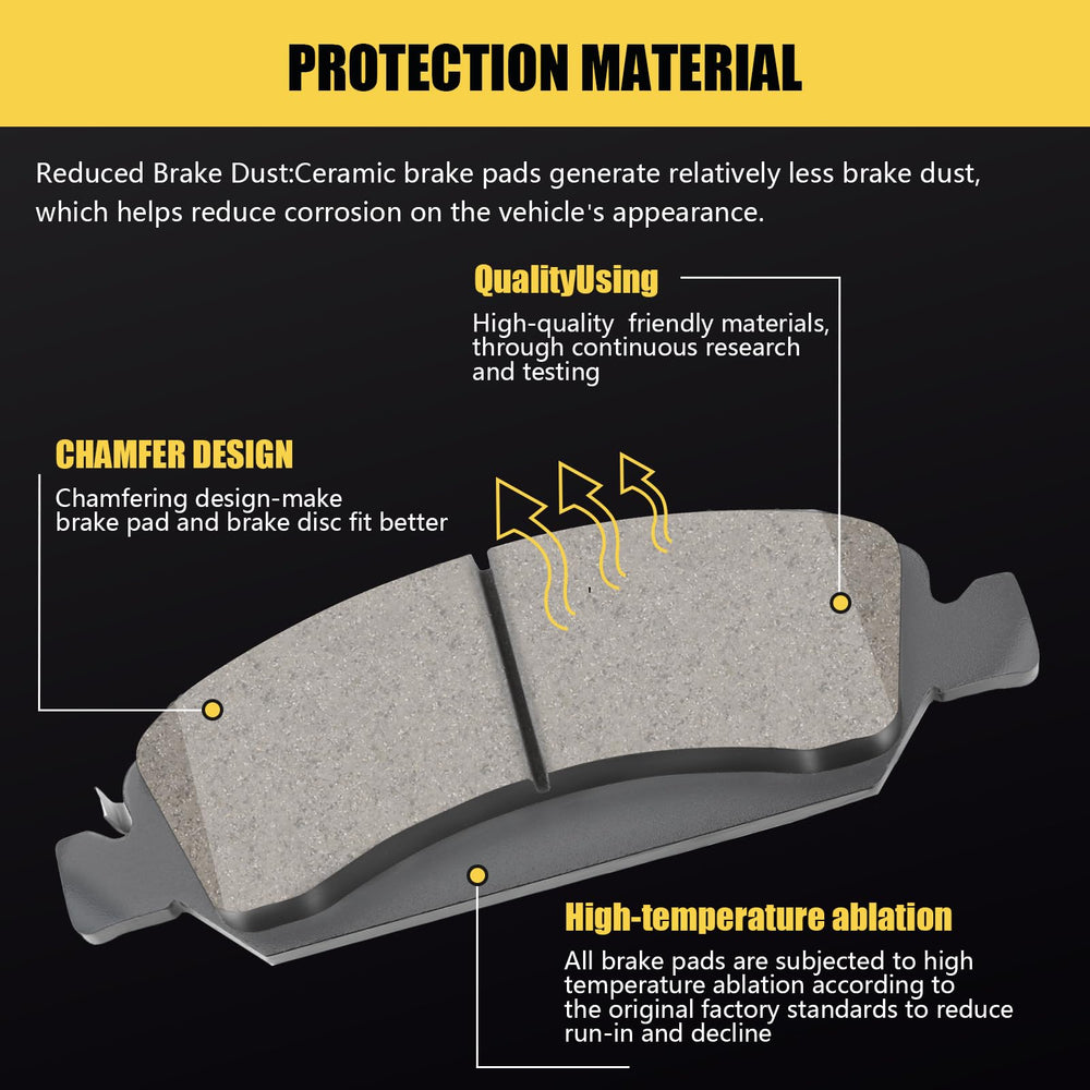 HYFTJYZ ceramic front brake pad set for Chevrolet Silverado closeup highlighting quiet braking