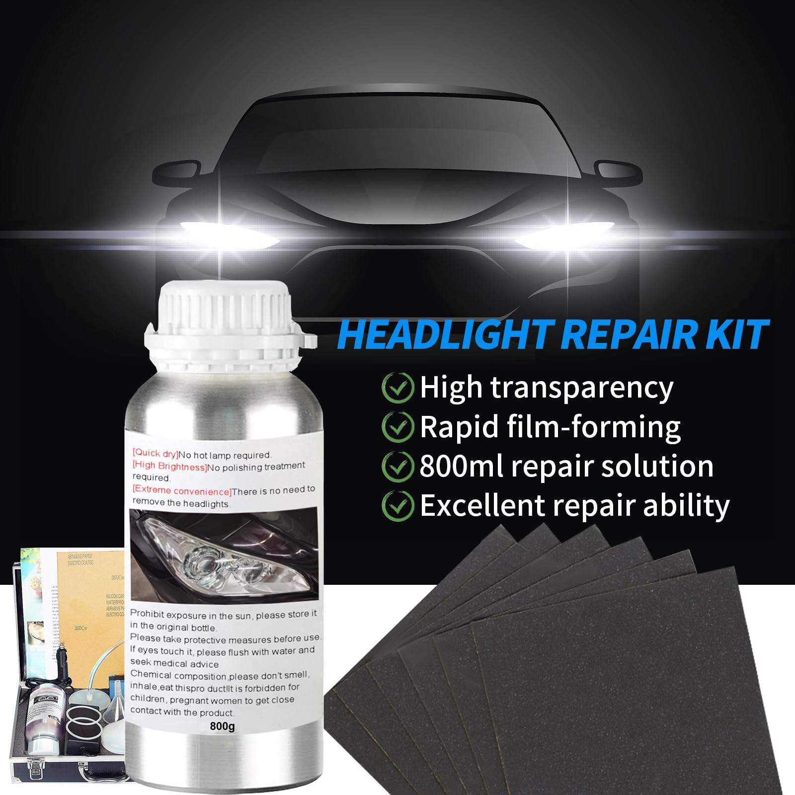 HYHJMISTY instruction manual and tools for DIY headlight care.