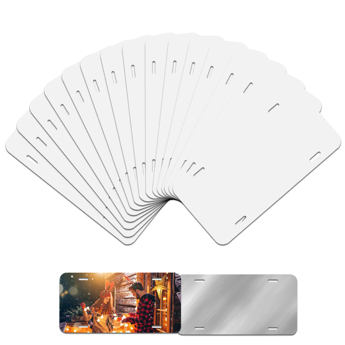 HYHOSHI white sublimation license plate blank, front view, ideal for custom designs