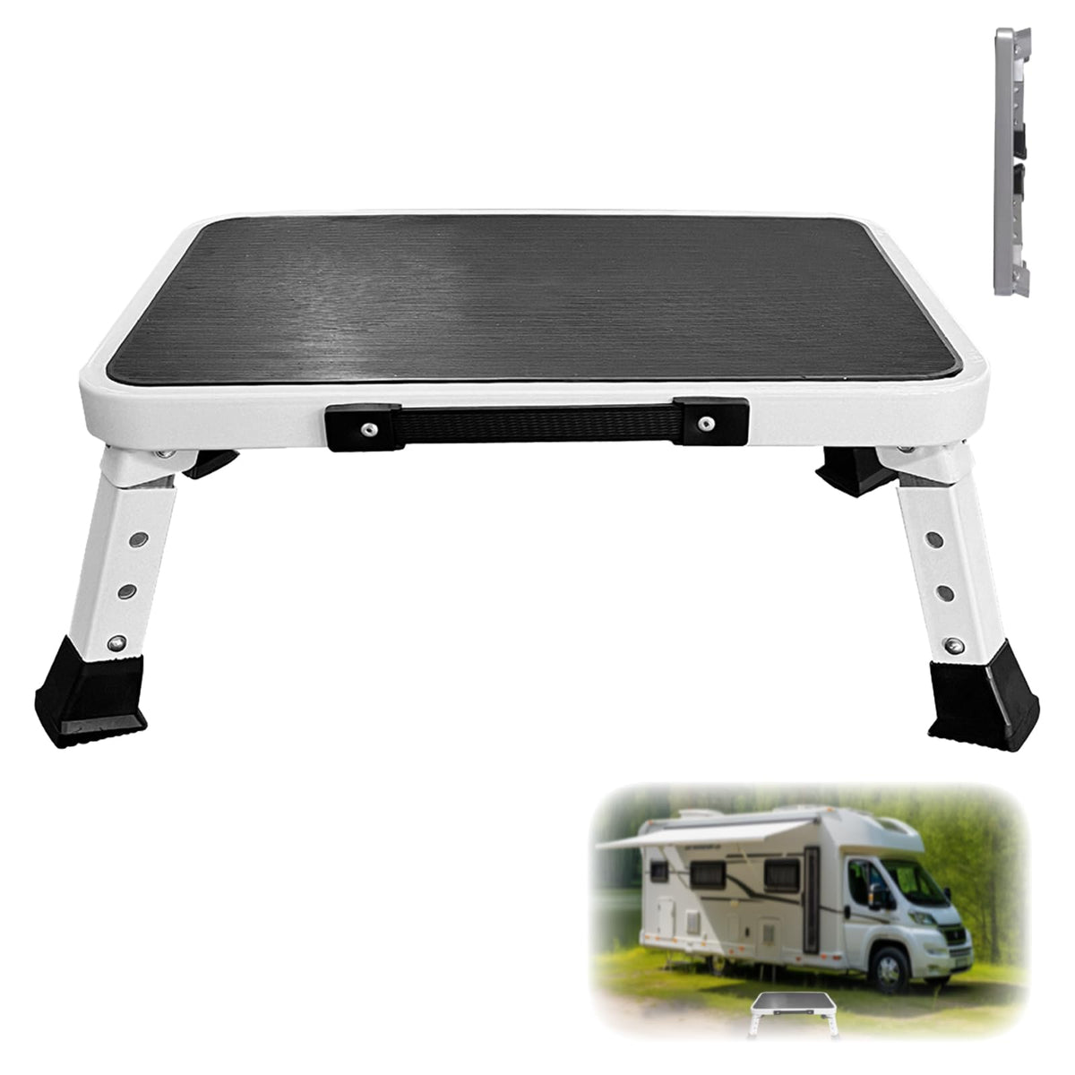 HYMIC RV Step Stool folded compactly for easy storage and transport