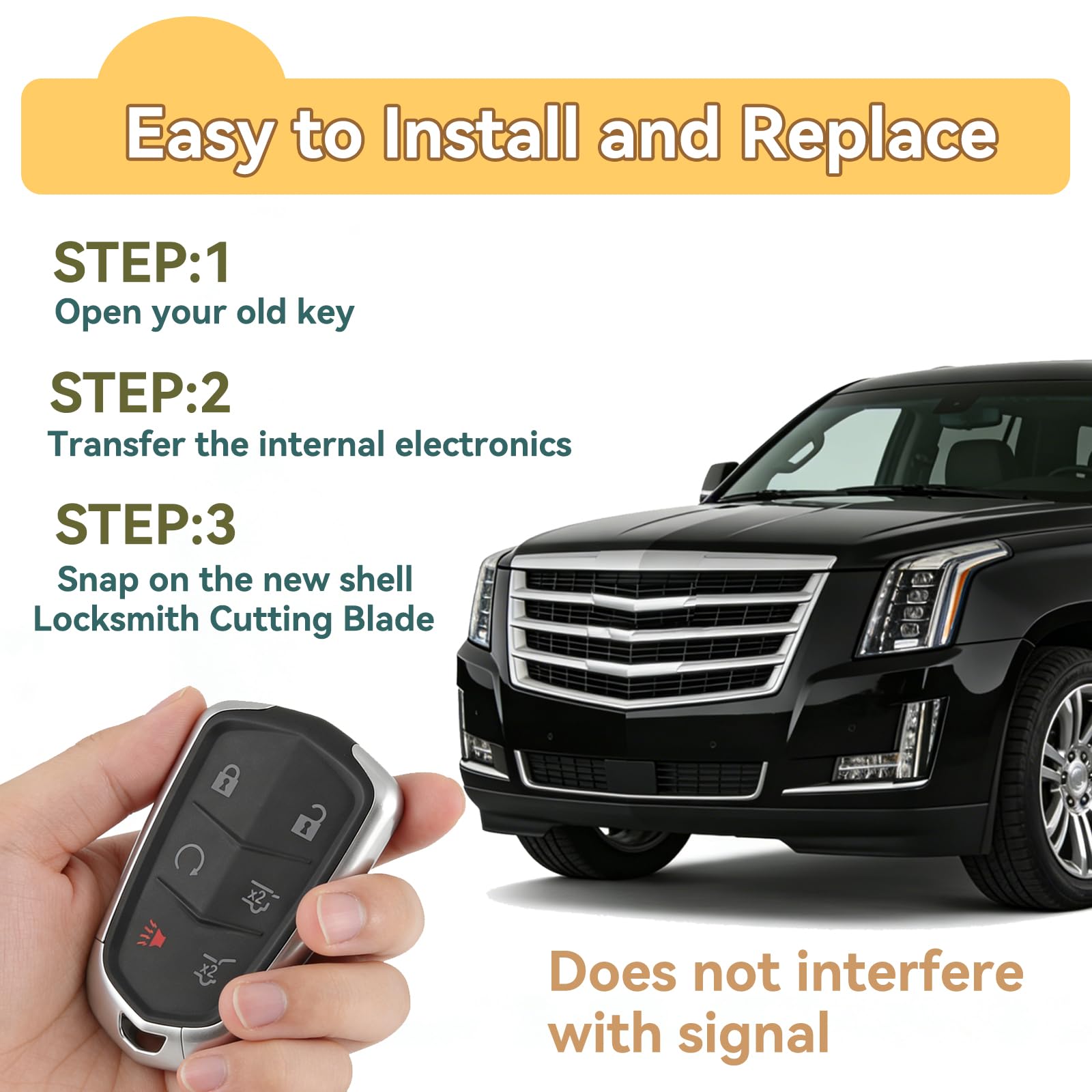 HYMOLKYE Cadillac Escalade key shell two-piece packaging ready to install