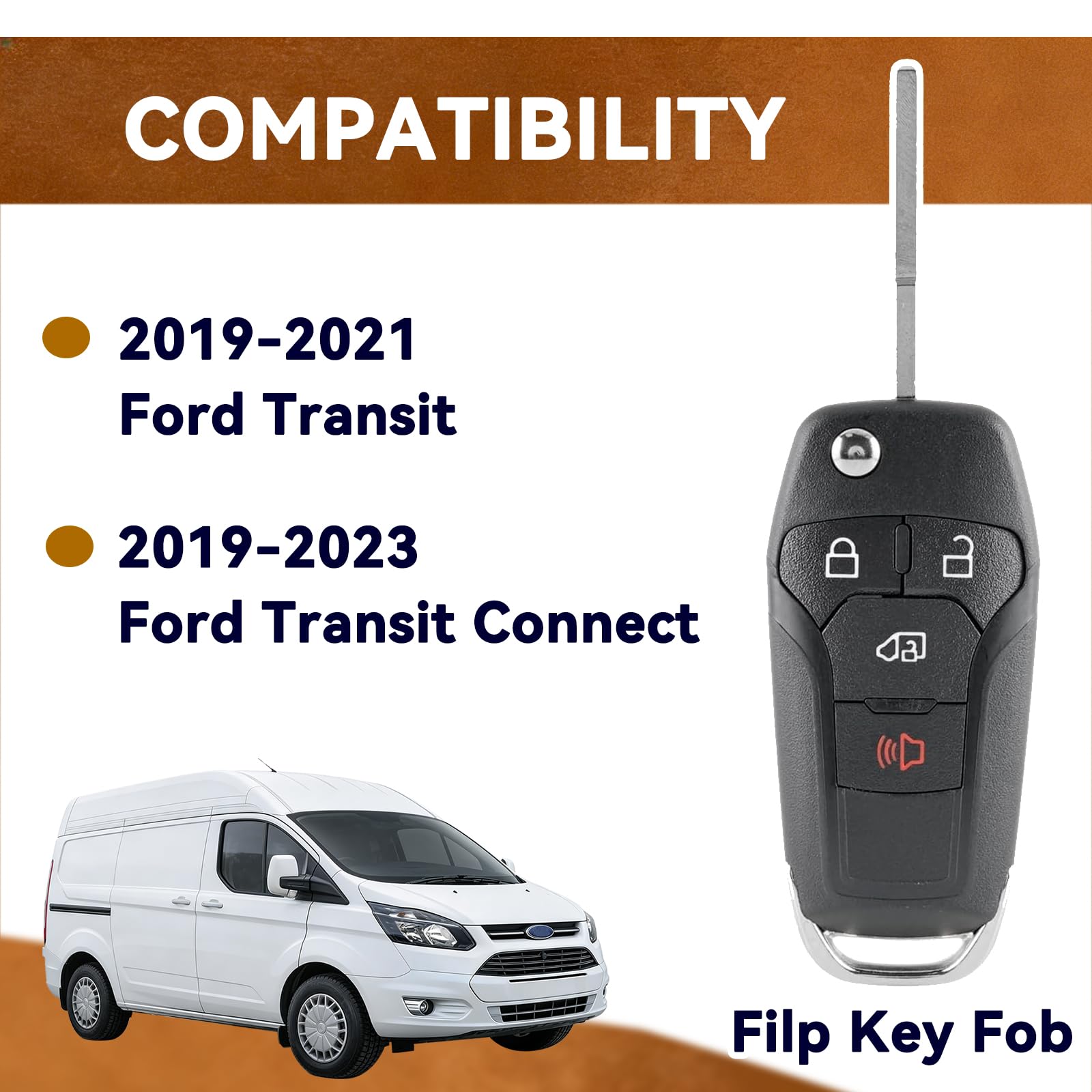 HYMOLKYE Transit flip key fob back view with FCC details and battery included