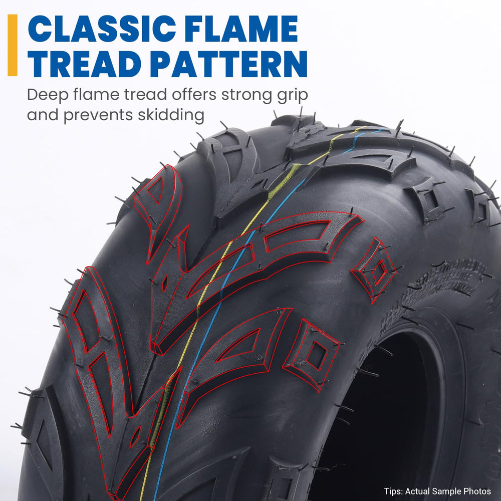 Hyssk 145/70-6 tire tread close-up highlights flame-like pattern for strong traction.