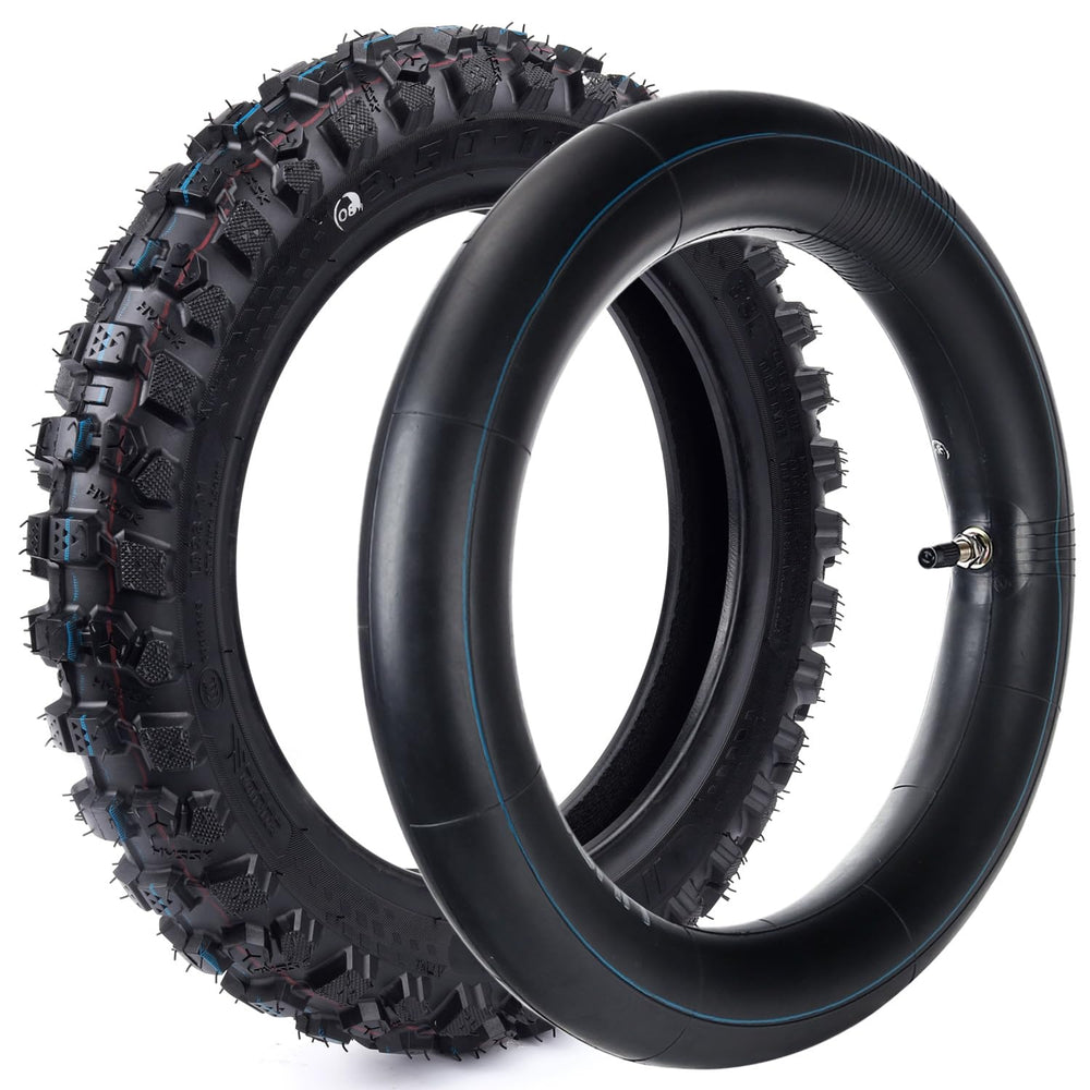 Hyssk 2.50-10 front tire with deep tread for off-road grip.