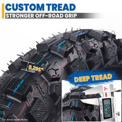 Hyssk 2.50-10 rear tire showing deep tread for stability on rough terrain.