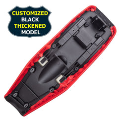 The Hyssk red tall seat features water-resistant fabric for trail endurance.