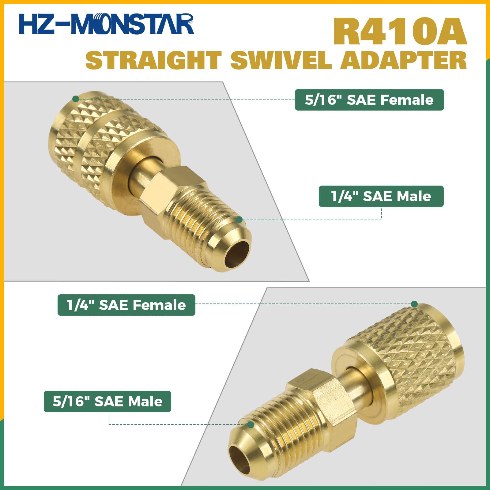 HZ-MONSTAR mini split adapter kit showing 1/4 SAE female x 1/2 ACME male for versatile links.