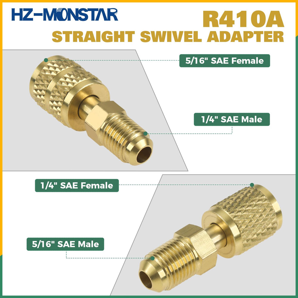 HZ-MONSTAR mini split adapter kit showing 1/4 SAE female x 1/2 ACME male for versatile links.