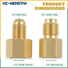 HZ-MONSTAR mini split adapter kit image showing 5/16 SAE male to 1/4 SAE female connection for quick setups.