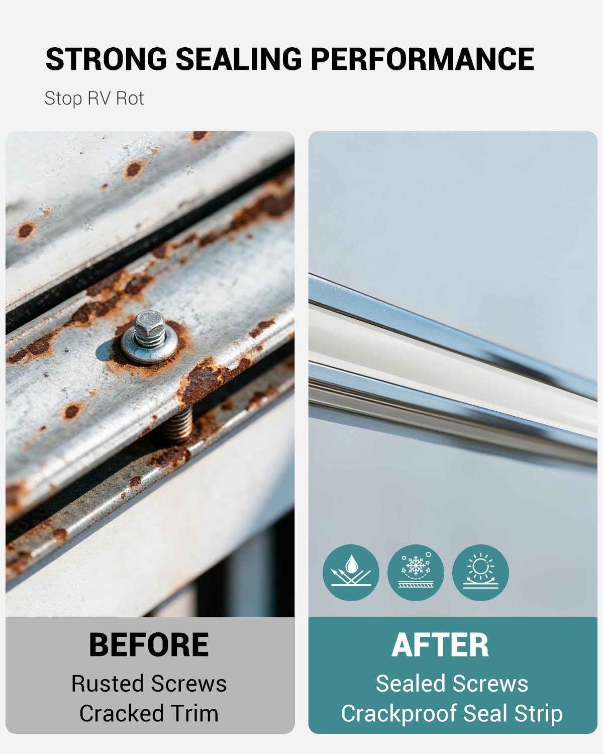 HZE roofline trim seal along RV roof for wind and grime control