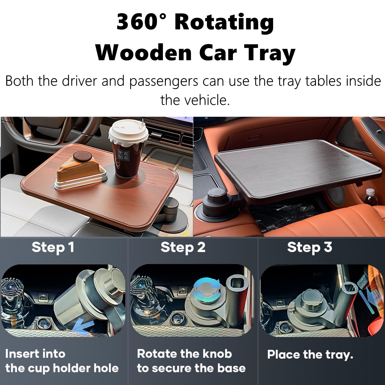 HZGAMER 360-degree-rotation car tray swivels for easy driver or passenger access.