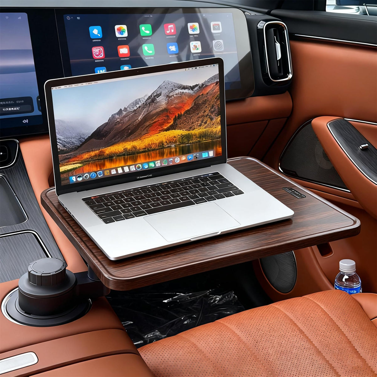 HZGAMER wood car desk for laptop provides a stable on-the-go workspace.