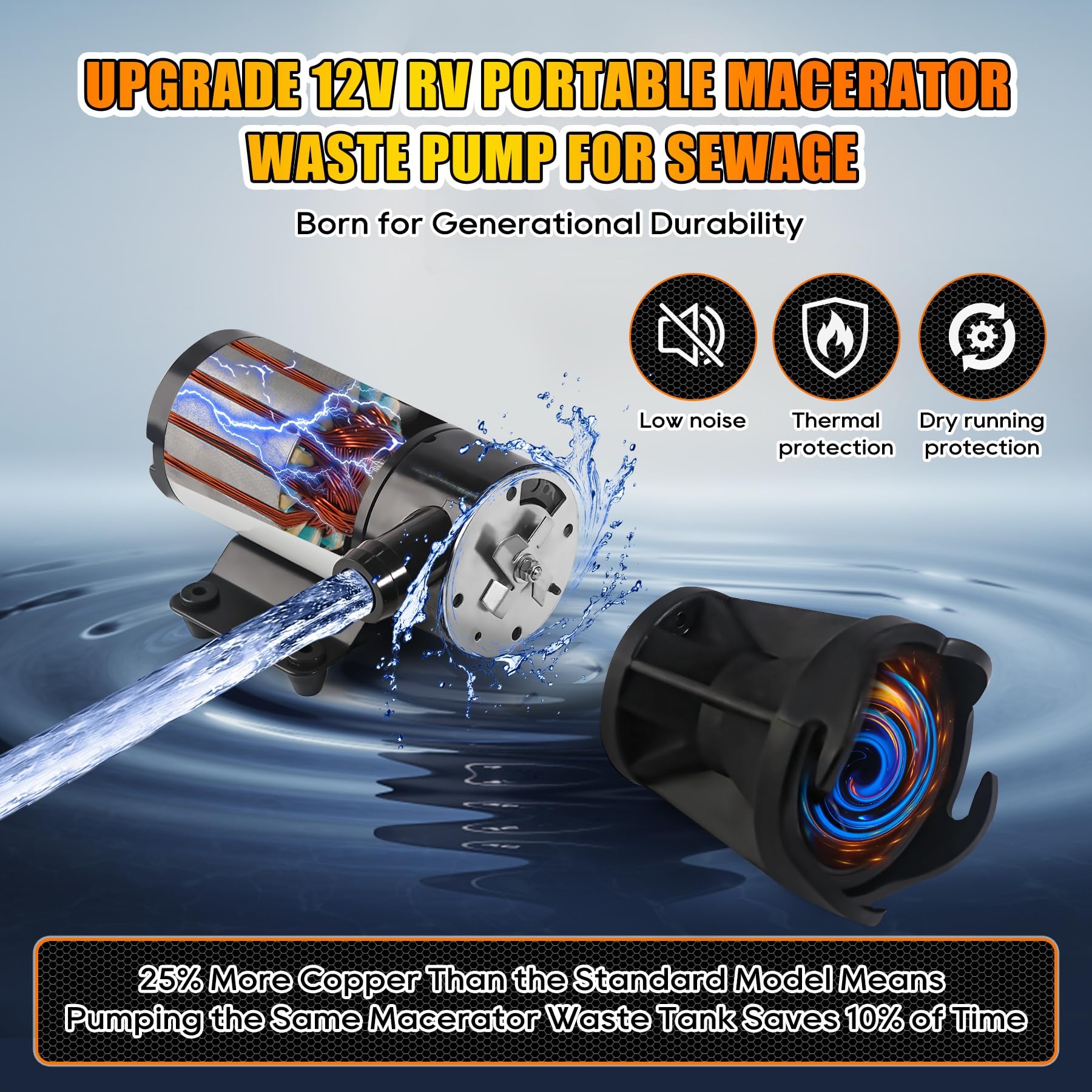 hzhdven rv macerator pump 12gpm flow enables fast tank emptying.
