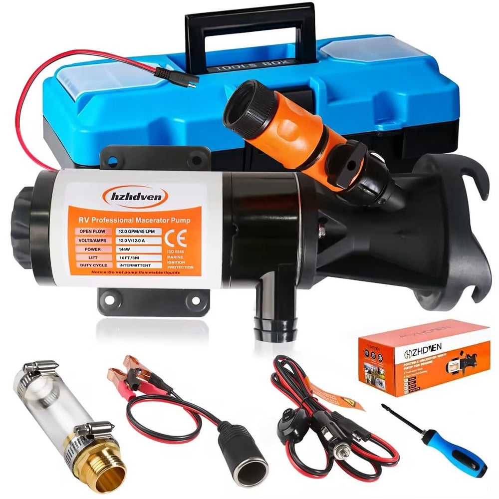 hzhdven rv macerator pump 12v for on-the-go waste management.