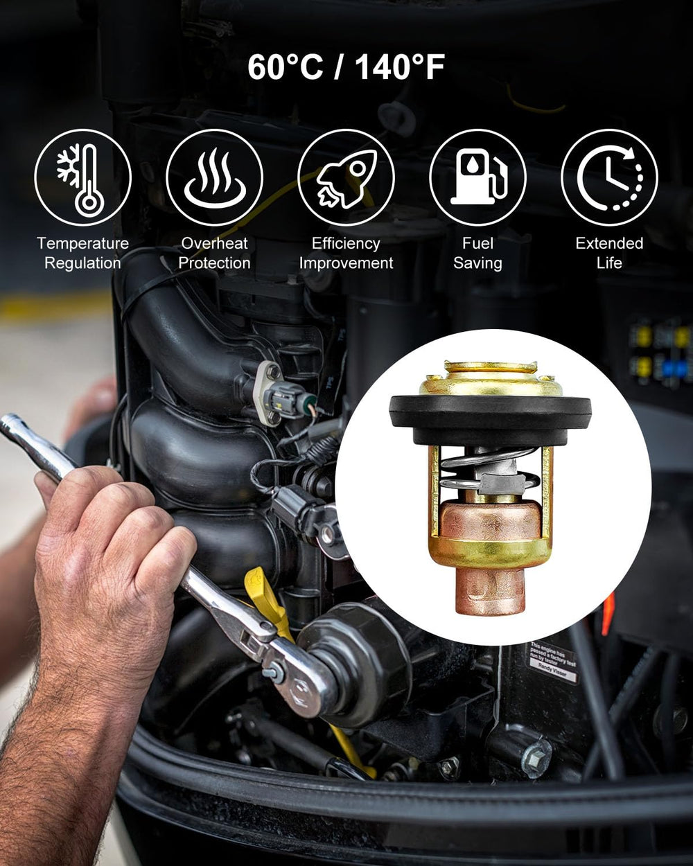 HZSIFU Yamaha thermostat materials image emphasizes corrosion-resistant, long-lasting components.