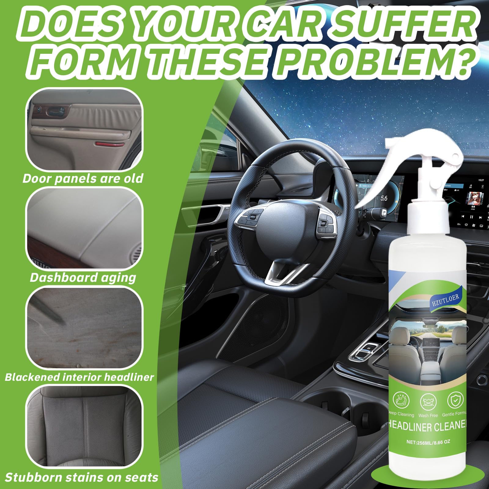 Hzutloer car interior cleaner foam removes grime from seats and consoles