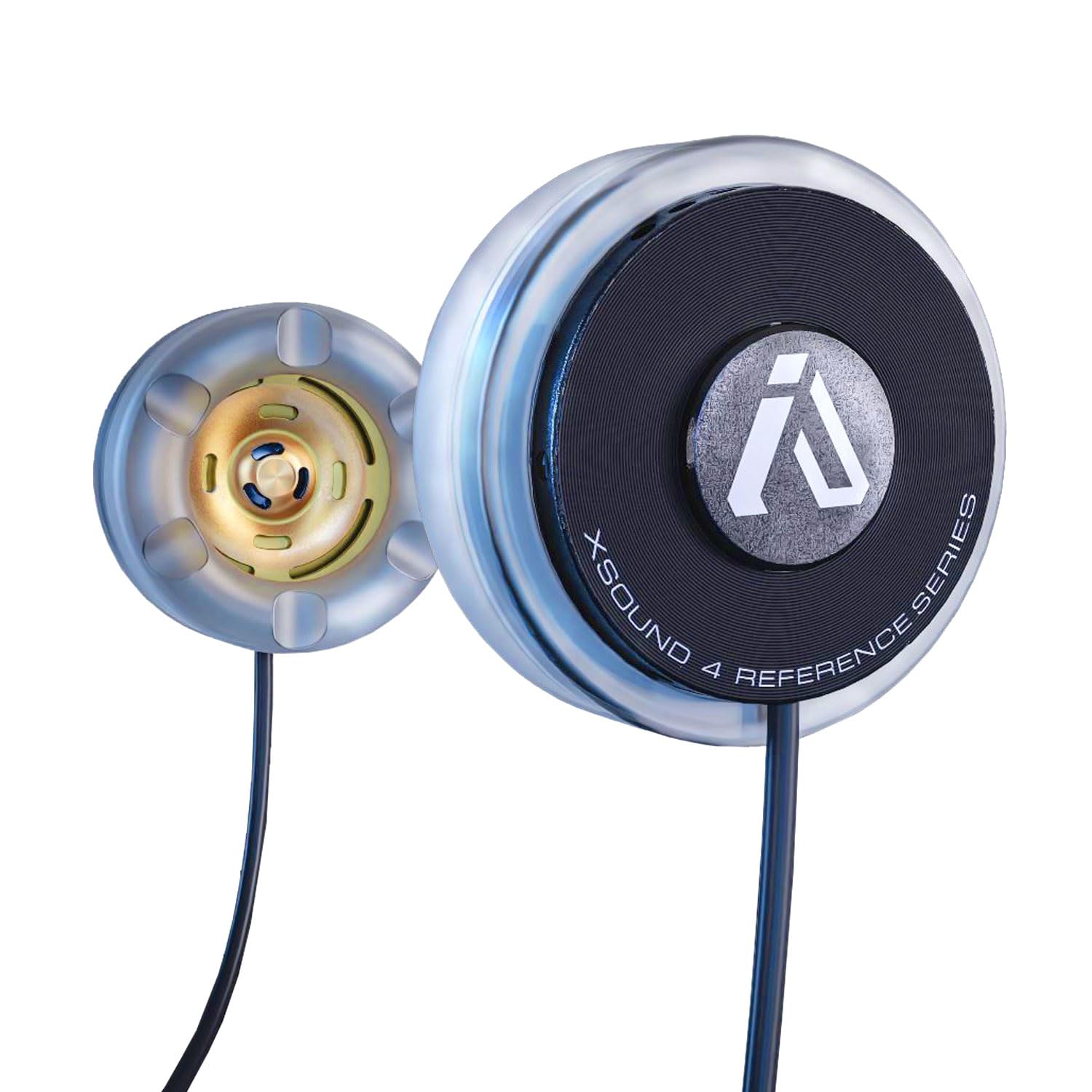 I A S U S XSound 4 helmet speaker close-up highlighting compact design and clear audio.