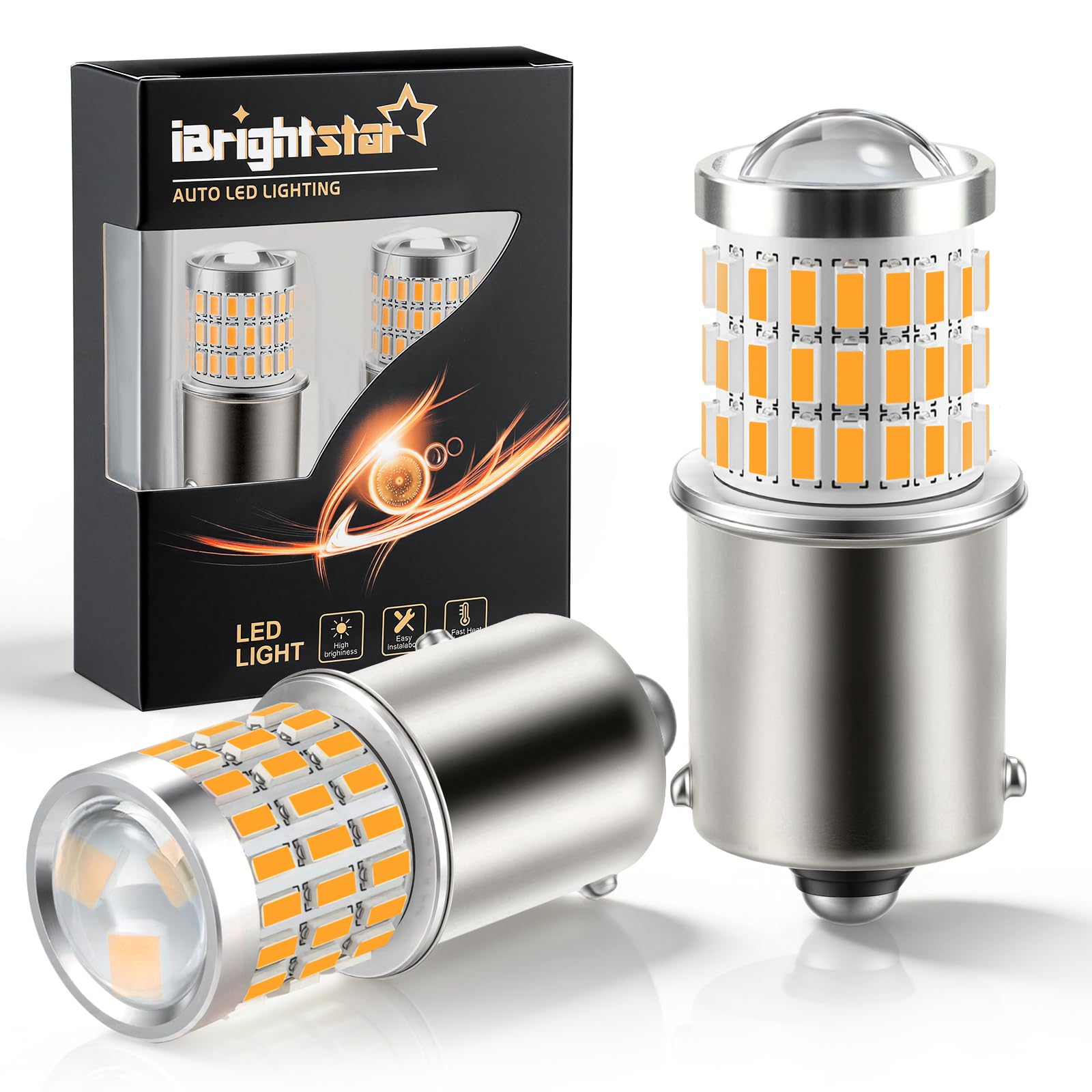 iBrightstar amber 1156 LED bulb front view for brighter vehicle signals