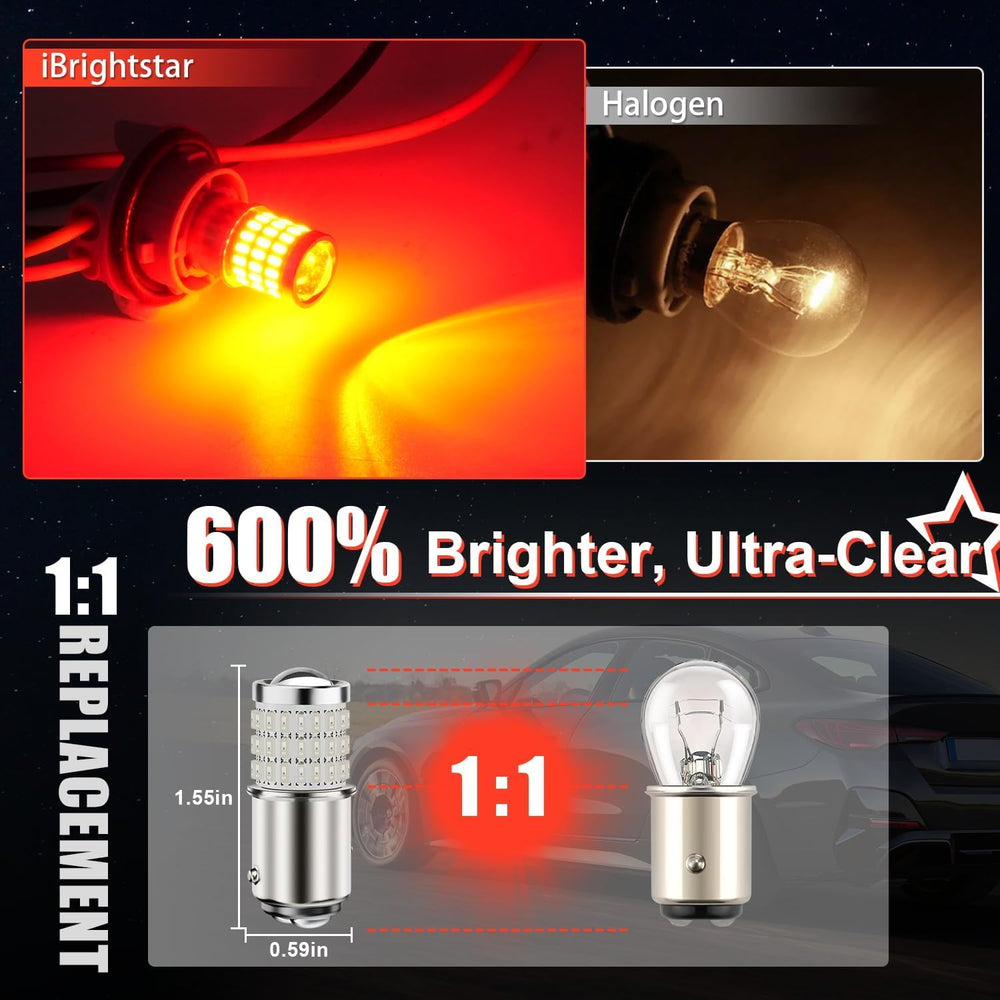 iBrightstar BAY15D LED bulb close-up shows high-output beam for safer signaling.