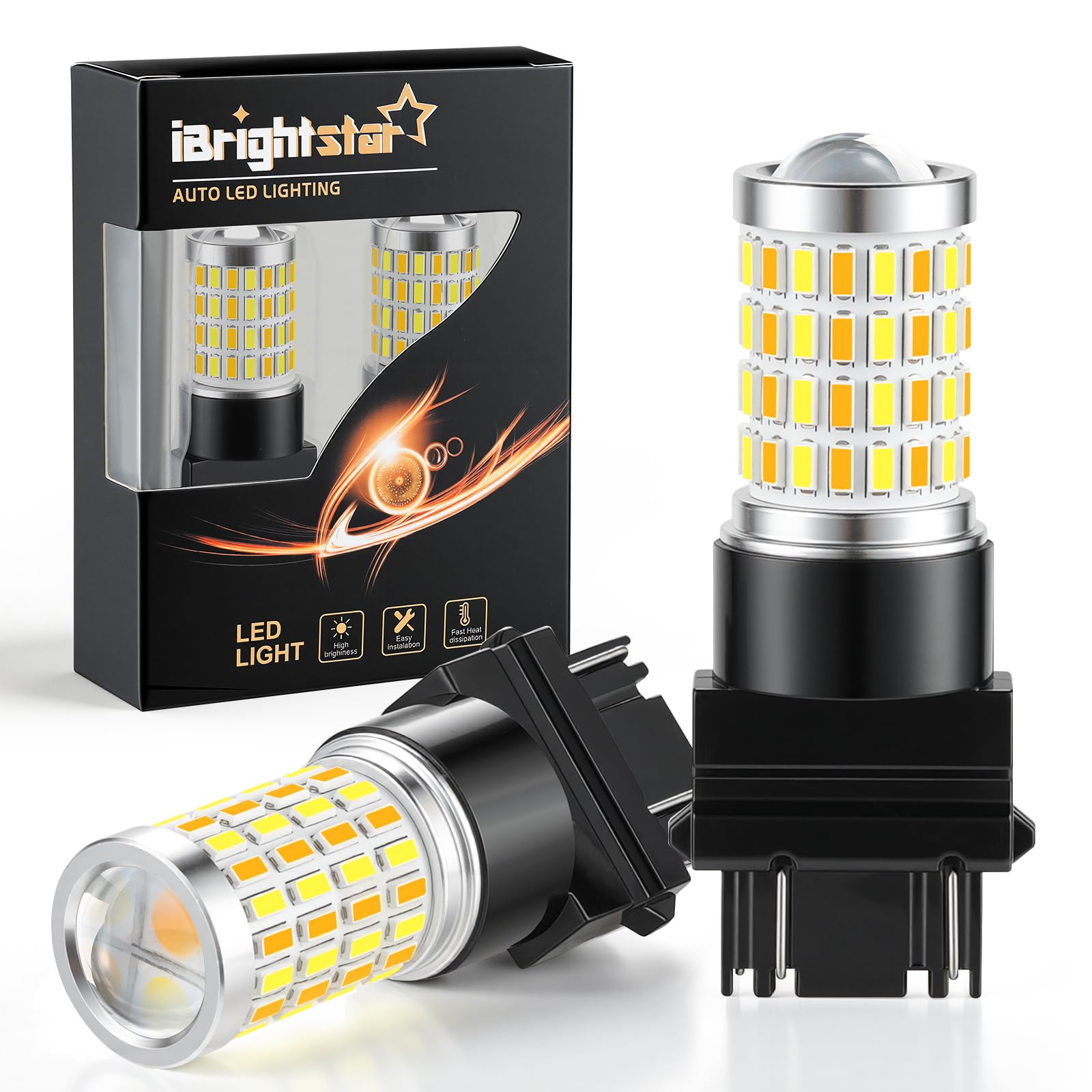 iBrightstar switchback white bulbs with projector lens for daytime visibility.