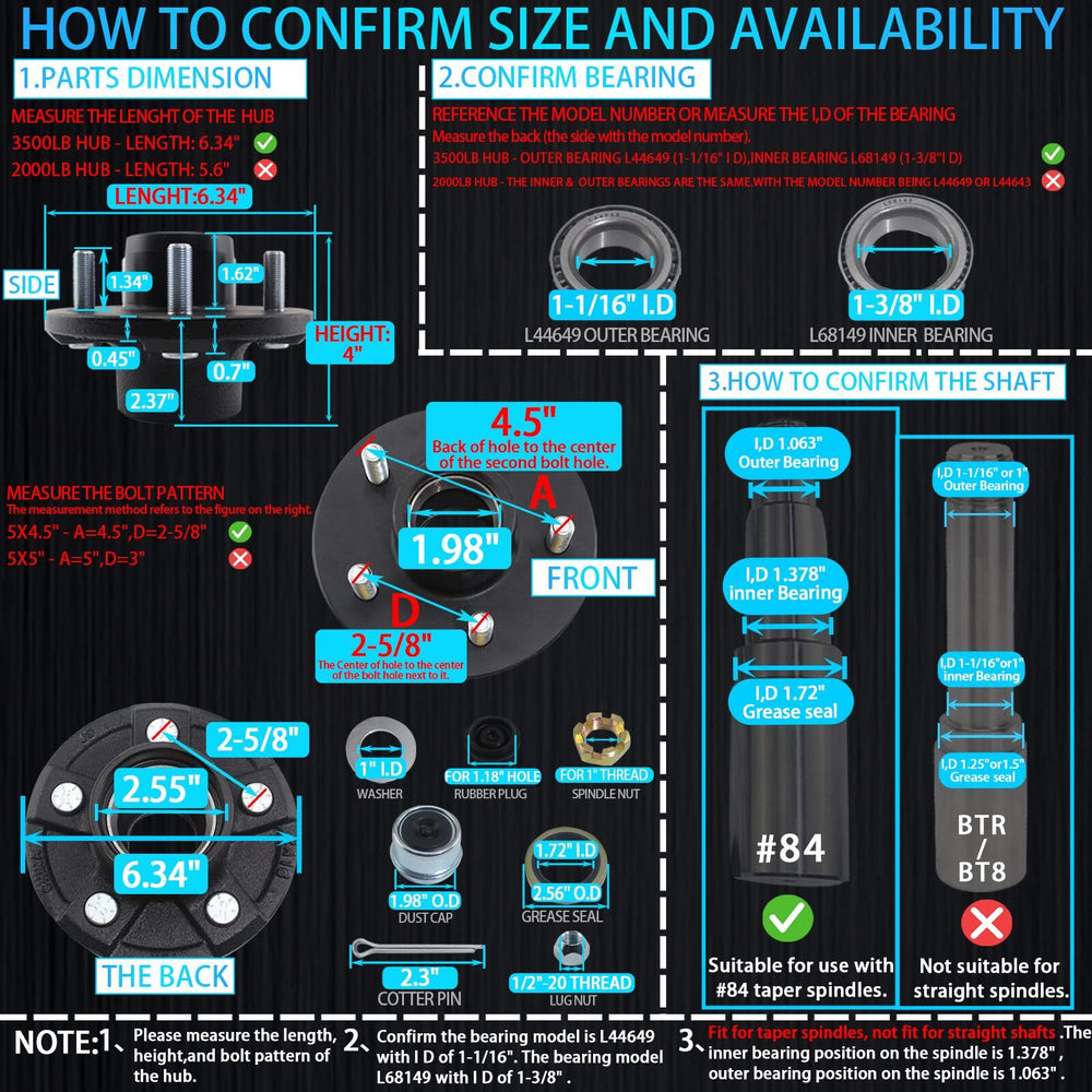 iBroPrat measurement guide showing 5x4.5 bolt pattern