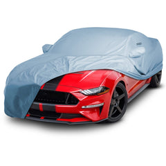 iCarCover Mustang front view shows a snug fit protecting paint from weather.