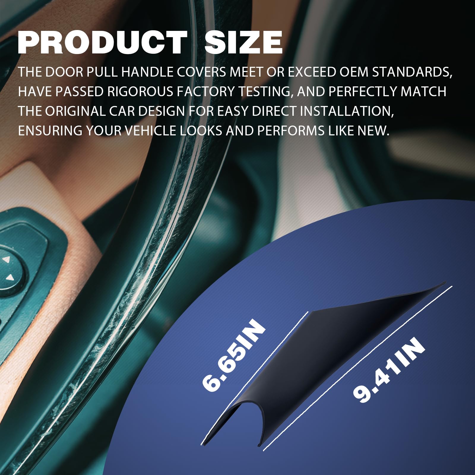 iCarPro M3 door handle cover close-up reveals seamless edge alignment.