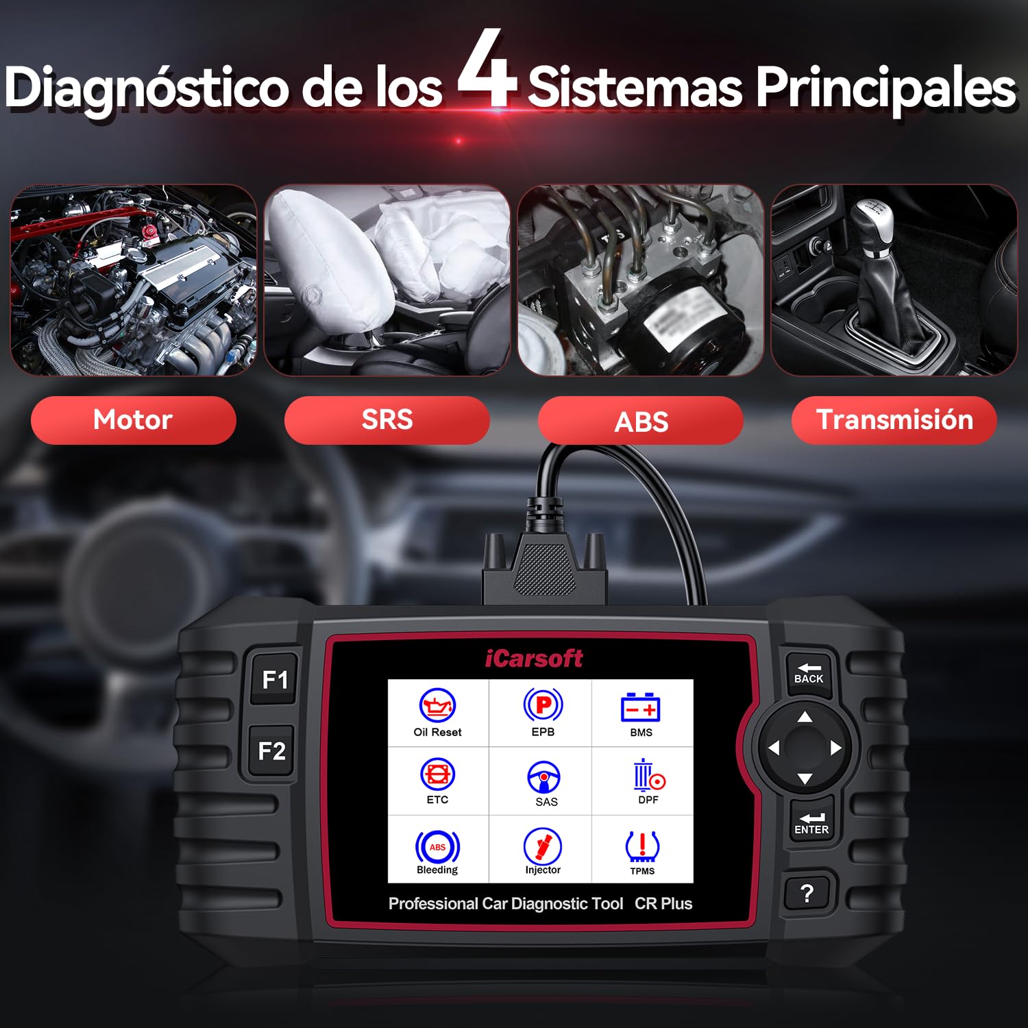 iCarsoft CR PLUS ABS engine transmission diagnostic view for precise trouble code reading.