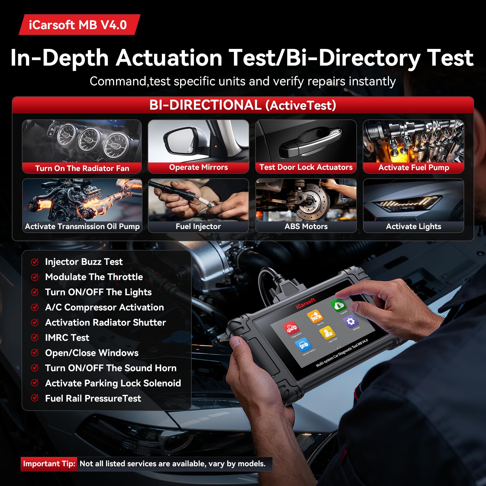 iCarsoft MB V4.0 full-system diagnostics across engine and more