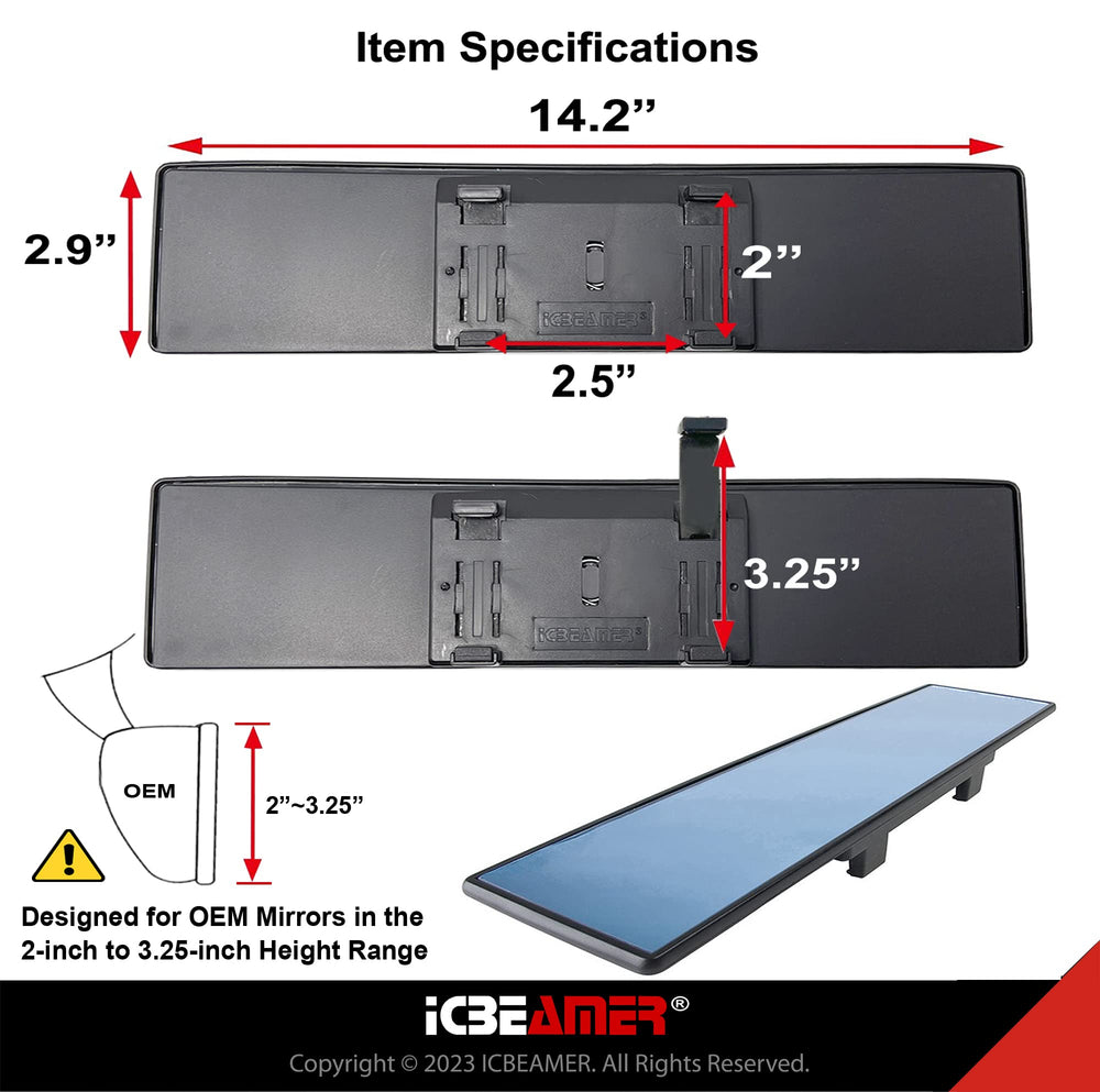 ICBEAMER rear view mirror offers a panoramic view for safer driving