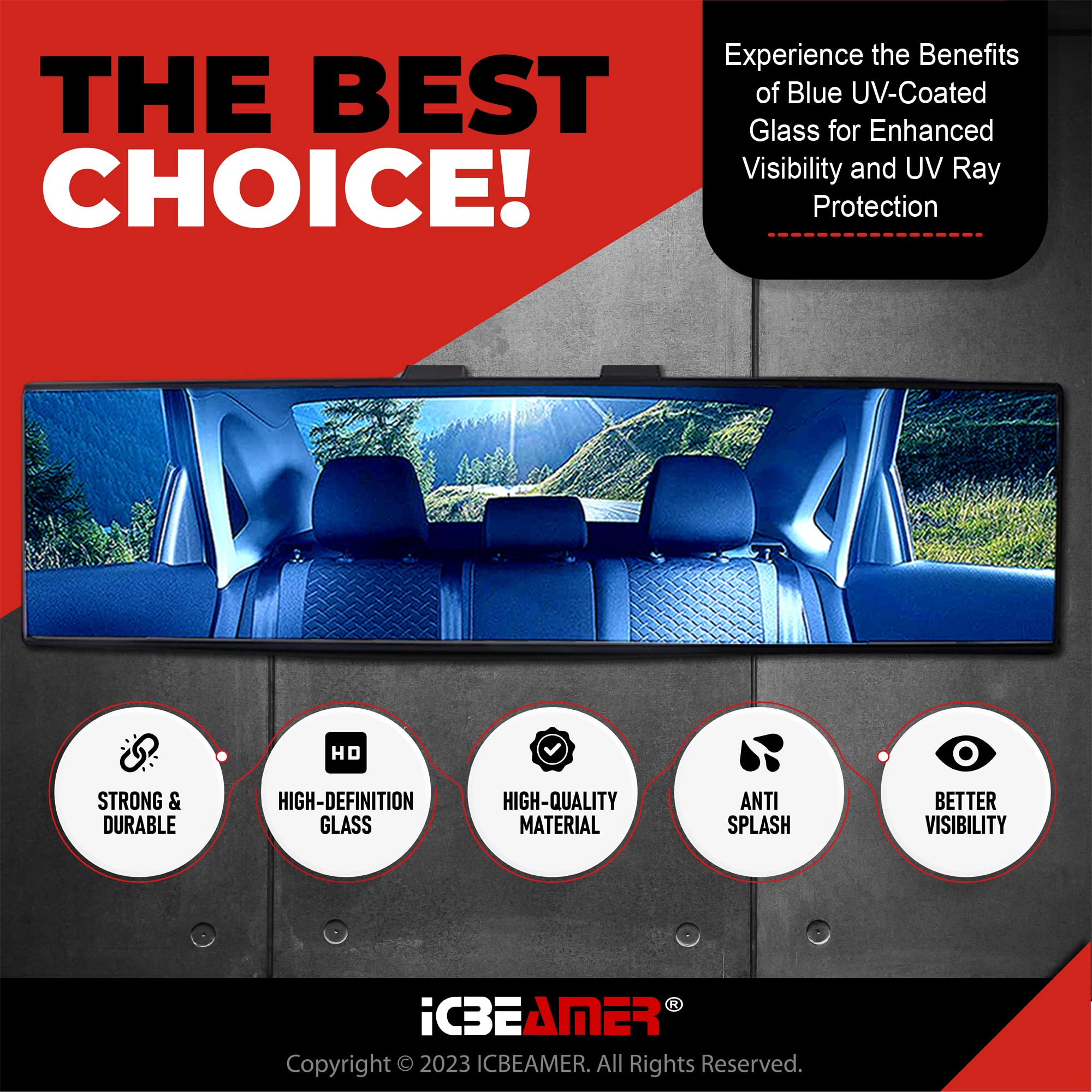 ICBEAMER panoramic wide-angle HD glass broadens view for safer lane changes