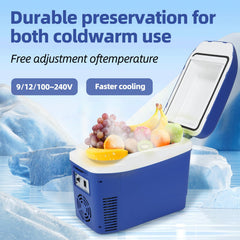 Iceblue mini fridge with belt strap, portable and easy to carry during outings.